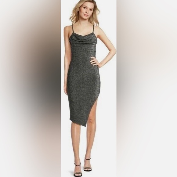 Madden NYC Slate Gray Sparkle Asymmetrical Dress Size Medium (7-9) - Picture 10 of 11